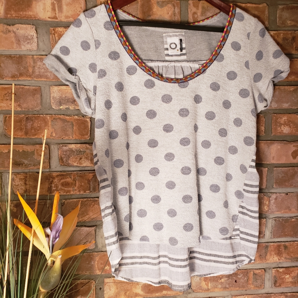 Akemi + Kin Women's SS Blouse, Polka Dotted with Stripes, Size L